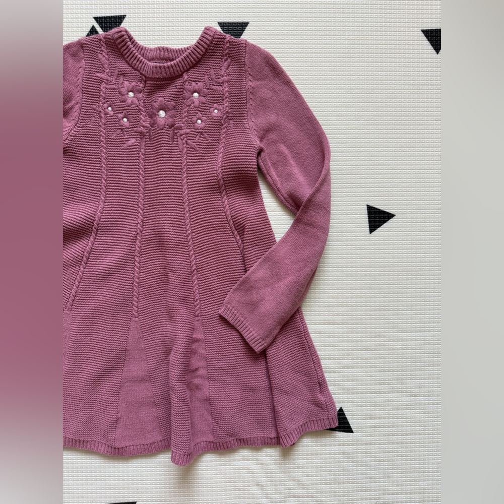Cupcakes & Cashmere|Big girl dusty rose Knit Sweater dress w embroidered florals